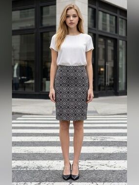 Zara Monochrome Geometric Pencil Skirt